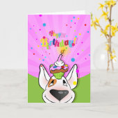 Carte de dessin Bull Terrier "Joyeux anniversaire" (Fleur jaune)