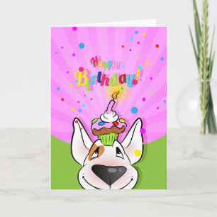 Carte de dessin Bull Terrier "Joyeux anniversaire"