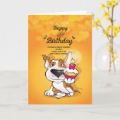 Carte de dessin Bull Terrier "Joyeux Anniversaire  (Fleur jaune)