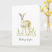 Carte de dessin de cerfs peints à la main "Pensez (Fleur jaune)