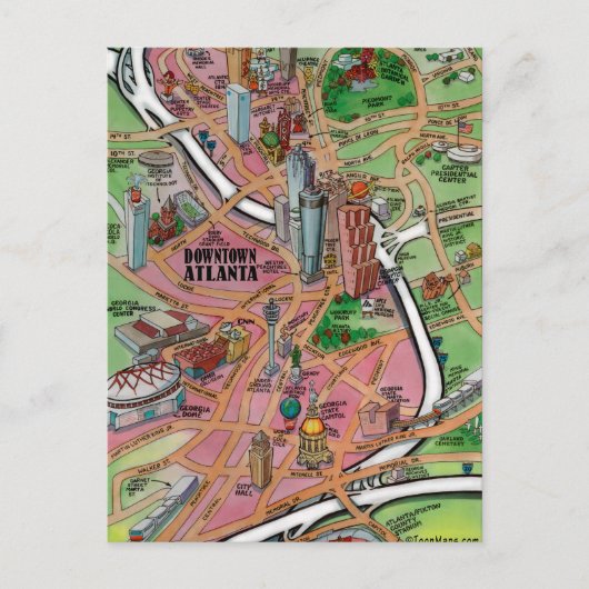 Carte de dessin du centre-ville d'Atlanta en Géorg (Devant)
