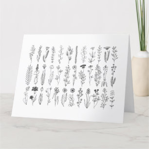 Carte de dessin Fleurs Et Herbes Encre
