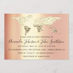 Carte de destination or Mariage nuptiale Globe Cor