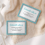 Carte de détail Bat mitzvah bleu et argent<br><div class="desc">Cette carte d'encart branchée présente des lettres audacieuses sur le devant avec un look superposé en parties scintillant argentée et blanc,  et un dos de couleur solide. Ajoutez votre texte à l'aide du formulaire modèle. Modifiez la police,  la disposition et les couleurs à l'aide de l'outil de conception.</div>
