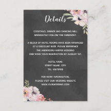 Carte de détail de mariage Boho Floral Chalkboard