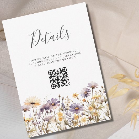 Carte de détail du Mariage de code QR floral pourp