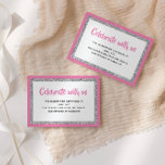 Carte de détail Hot Pink & Silver Bat mitzvah Glit<br><div class="desc">Cette carte d'encart branchée présente des lettres audacieuses sur le devant avec un look superposé en parties scintillant argentée et blanc,  et un dos de couleur solide. Ajoutez votre texte à l'aide du formulaire modèle. Modifiez la police,  la disposition et les couleurs à l'aide de l'outil de conception.</div>