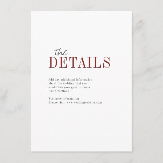 Carte de détail mariage de automne de typographie (Devant)