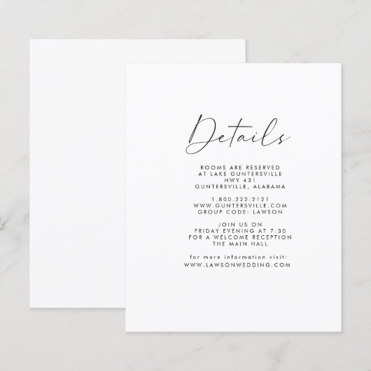 Carte de détails (Devant / Derrière)