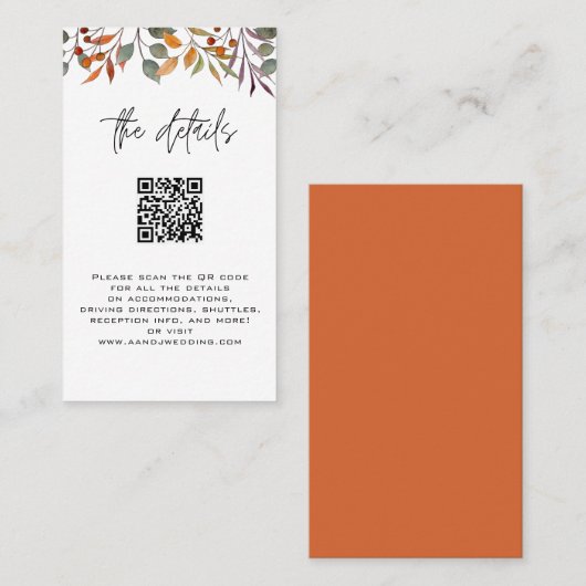 Carte de détails avec Mariage de automne QRcode (Devant / Derrière)