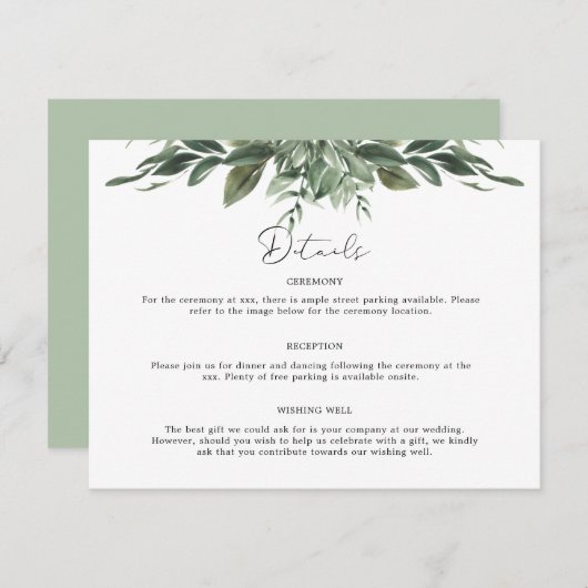 Carte de détails de feuillage pour enveloppe (Devant / Derrière)