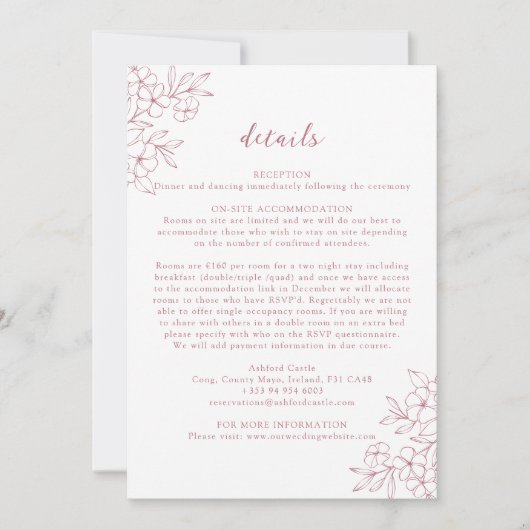 Carte de détails de fleurs de cerisier rose simple (Devant)
