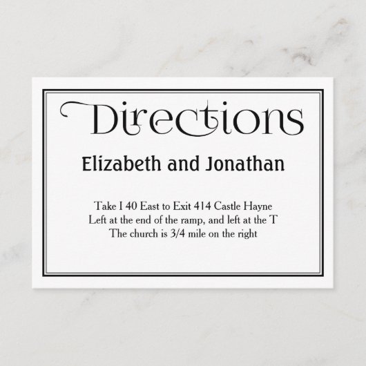 Carte de détails de la direction du Mariage noir e (Devant)