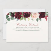 carte de détails de la mariage à fleurs bordeaux (Devant)