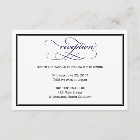 Carte de détails de la réception de mariage en ble (Devant)