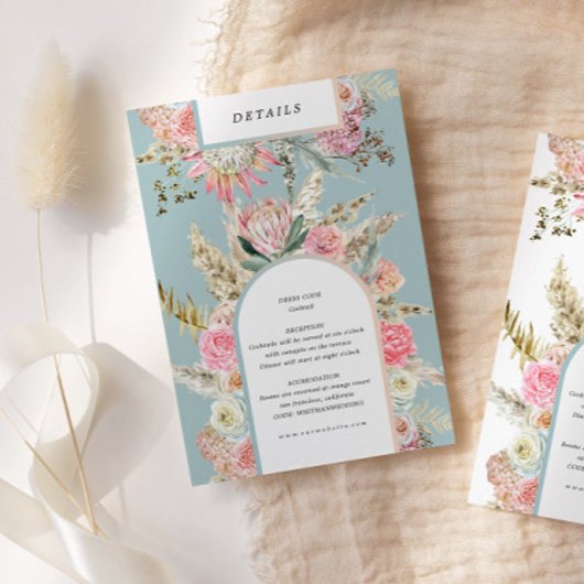 Carte de détails de la réception Turquoise de Bohê