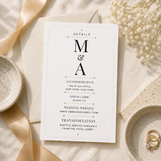 Carte de détails de luxe minimale avec monogramme 