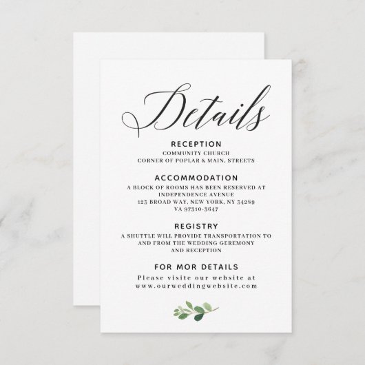 Carte de détails de mariage (Devant / Derrière)