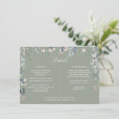 Carte de détails de mariage à cascade florale vert (Debout devant)