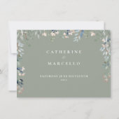 Carte de détails de mariage à cascade florale vert (Dos)