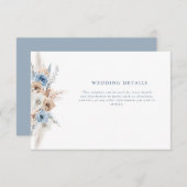 carte de détails de mariage à fleurs bleues boho (Devant / Derrière)