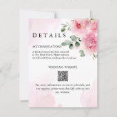 Carte de détails de mariage à fleurs rose blush ro (Devant)