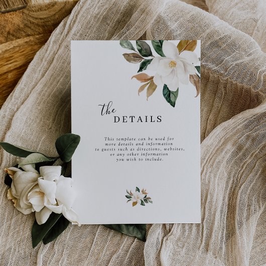 Carte de détails de mariage à la florale Magnolia