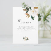 Carte de détails de mariage à la florale Magnolia (Debout devant)