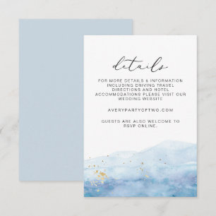 Carte de détails de mariage à l'aquarelle Bleu Pou