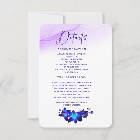 Carte de détails de mariage à l'orchidée turquoise (Devant)