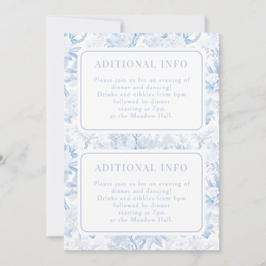Carte de détails de mariage à motif floral bleu Ch (Devant)