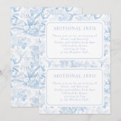 Carte de détails de mariage à motif floral bleu Ch (Devant / Derrière)