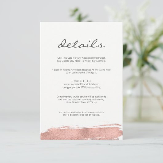 Carte de détails de mariage à pinceau en or rose m (Debout devant)