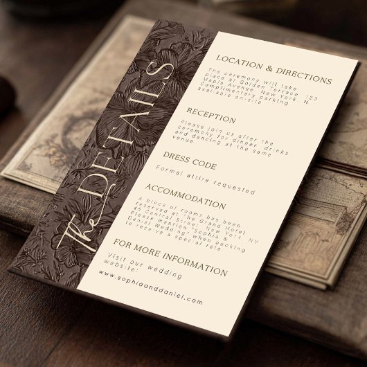 Carte de détails de mariage au chocolat moka éléga