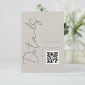 Carte de détails de mariage au code QR moderne Gri (Debout devant)