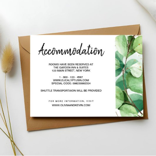 Carte de détails de mariage au eucalyptus