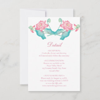 Carte de détails de mariage au lotus rose