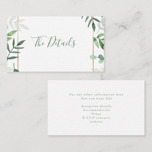 Carte de détails de mariage aux feuilles vertes (Devant / Derrière)