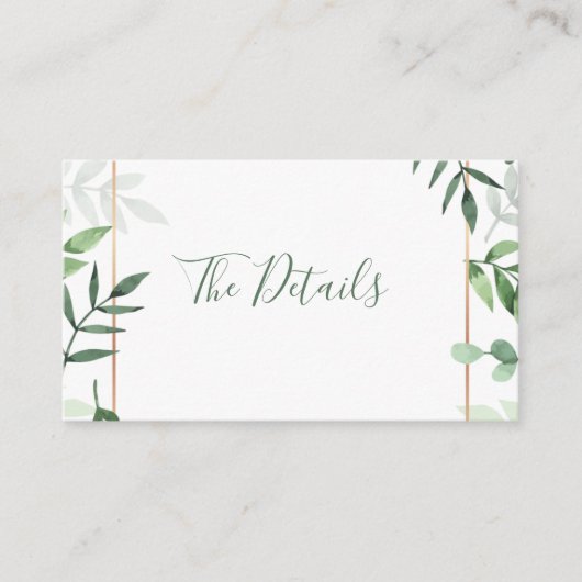 Carte de détails de mariage aux feuilles vertes (Devant)
