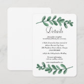 Carte de détails de mariage aux feuilles vertes à (Devant / Derrière)