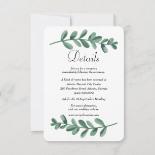 Carte de détails de mariage aux feuilles vertes aq