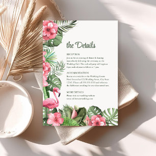 Carte de détails de mariage aux fleurs tropicales
