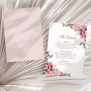 Carte de détails de mariage aux hortensias Rose Po