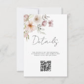 Carte de détails de mariage avec code QR floral ro (Devant)