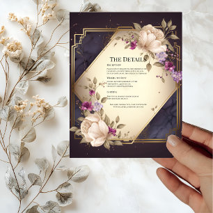 Carte de détails de mariage avec fleurs blanches e