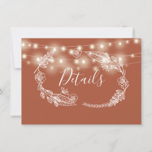 Carte de détails de mariage avec guirlandes en ter