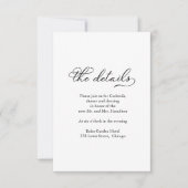 Carte de détails de mariage avec script noir et bl (Devant)