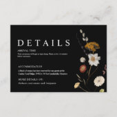 Carte de détails de mariage Black Boho Wildflower (Devant)