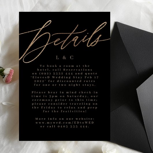 Carte de détails de Mariage Black Elegant Simple G