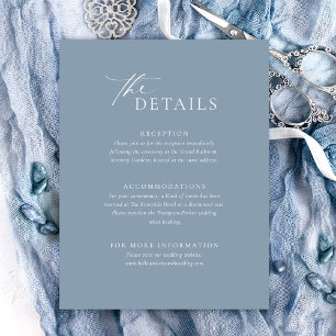 Carte de détails de mariage bleu poussiéreux